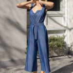 Φόρμα σε μαλακό τζιν με δέσιμο Open fashion CV114