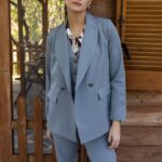 Σακάκι με σταυροκούμπι γκρι Open fashion GM501