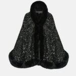 Εσάρπα κεντημένη με παγιέτες μαύρο και faux γούνα lynne 052-662001