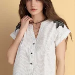 Πουκάμισο κοντομάνικο ριγέ με κεντήματα - Λευκό attrattivo 9923268