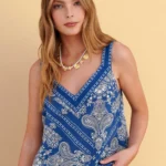 Τοπ αμάνικο boho print - Μπλε attrattivo 9923336-BLUE SKY