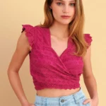 Crop top broderie με δέσιμο - attrattivo Ροζ 9923561-FUCHSIA