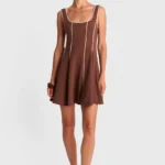 Φόρεμα μίνι με ραφές σε αντίθεση - Καφέ ALE 81089808-BROWN